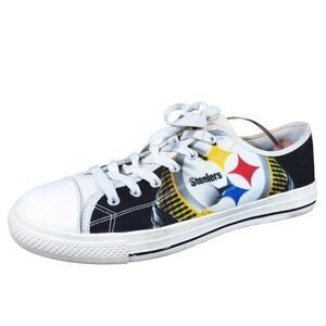 Pittsburgh Steelers Women Casual Canvas Sneaker Size 9 Game Day Black White